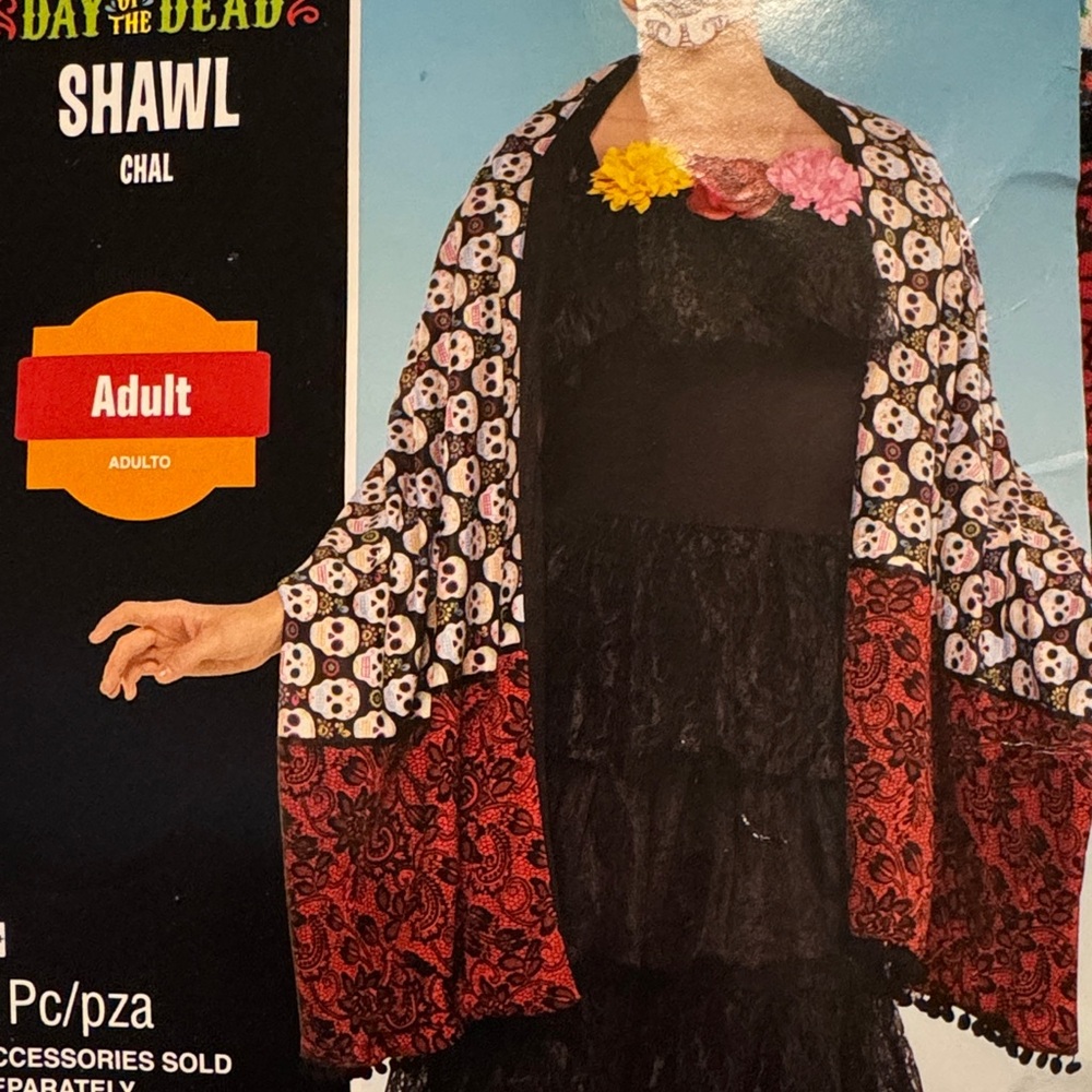 Day of the dead shawl, brand new